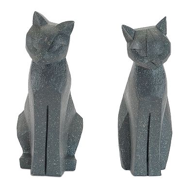 4pc Sitting Cat Figurine Tabletop Decor with Distressed Speckled Finish for Mantel, Console