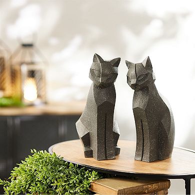 4pc Sitting Cat Figurine Tabletop Decor with Distressed Speckled Finish for Mantel, Console