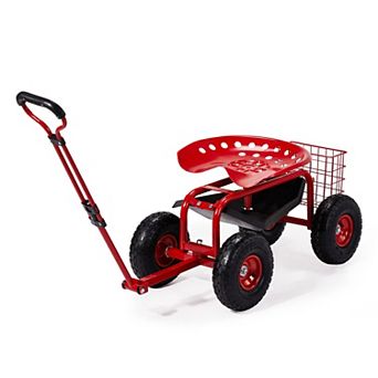 Garden Work Scooter Adjustable Seat, Inflatable Tires, Ample Tool Storage