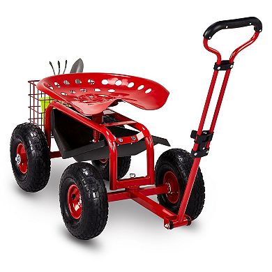 Garden Work Scooter Adjustable Seat, Inflatable Tires, Ample Tool Storage