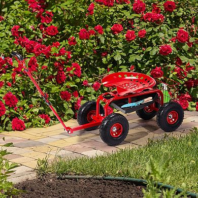 Garden Work Scooter Adjustable Seat, Inflatable Tires, Ample Tool Storage