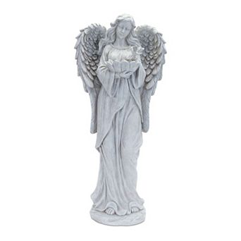 Angel Floor Statue with Feathered Wings and Bird Accent for Entryway, Living Room, Hallway Display