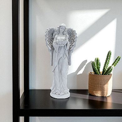 Angel Floor Statue with Feathered Wings and Bird Accent for Entryway, Living Room, Hallway Display