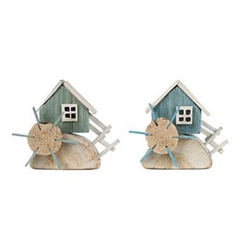 Coastal Water Wheel Decor Set Wood Nautical Tabletop Accents for Shelf or Mantel