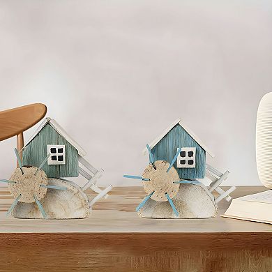 Coastal Water Wheel Decor Set Wood Nautical Tabletop Accents for Shelf or Mantel