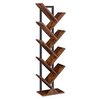 Nine-Tier Tree Bookshelf with Metal Frame for Books, Décor, and Office Storage