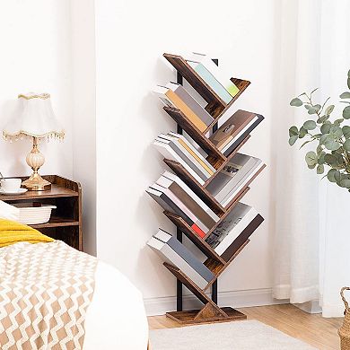Nine-Tier Tree Bookshelf with Metal Frame for Books, Décor, and Office Storage