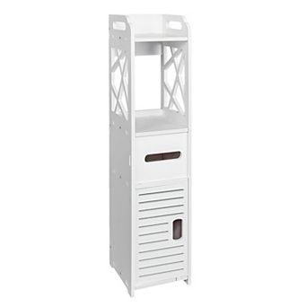Space Saving Bathroom Storage Rack, Slim Cabinet with Shelves and Hidden Drawer