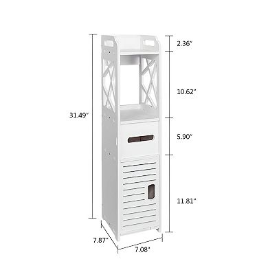 Space Saving Bathroom Storage Rack, Slim Cabinet with Shelves and Hidden Drawer