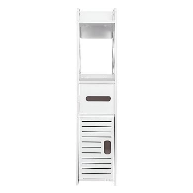 Space Saving Bathroom Storage Rack, Slim Cabinet with Shelves and Hidden Drawer