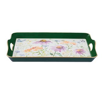 Wildflower Floral Serving Tray Butterfly Bee Print with Handles for Snacks and Drinks