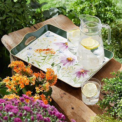 Wildflower Floral Serving Tray Butterfly Bee Print with Handles for Snacks and Drinks