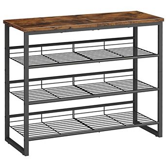 Entryway Shoe Rack 4 tier Adjustable Shoe Storage Shelf with Top Surface, Metal and Wood