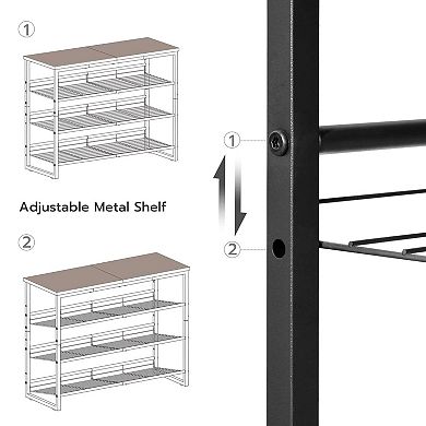 Entryway Shoe Rack 4 Tier, Adjustable Shoe Storage Shelf with Top Surface, Metal and Wood