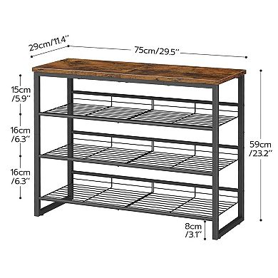 Entryway Shoe Rack 4 Tier, Adjustable Shoe Storage Shelf with Top Surface, Metal and Wood