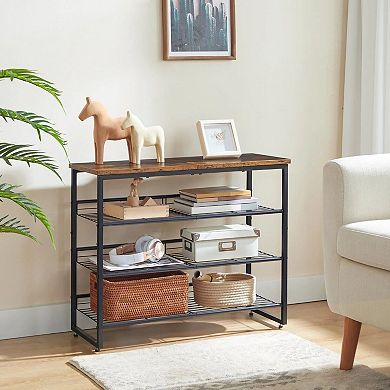 Entryway Shoe Rack 4 Tier, Adjustable Shoe Storage Shelf with Top Surface, Metal and Wood