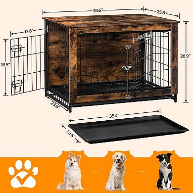 Modern Rustic Dog Crate with Dual Openings and Pull-Out Tray for Easy Cleaning