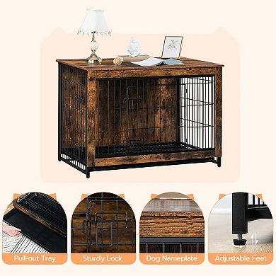 Modern Rustic Dog Crate with Dual Openings and Pull-Out Tray for Easy Cleaning