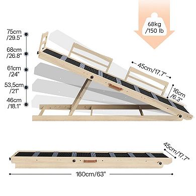 5-Height Adjustable Dog Ramp for Beds, Sofas, or Furniture, Carpeted Steps
