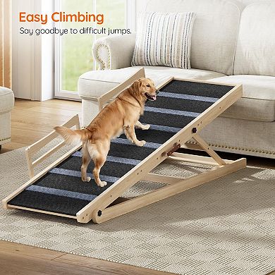 5-Height Adjustable Dog Ramp for Beds, Sofas, or Furniture, Carpeted Steps
