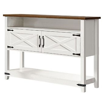 Farmhouse Console Table with Storage Cabinets and Shelf, Entryway Sofa Table