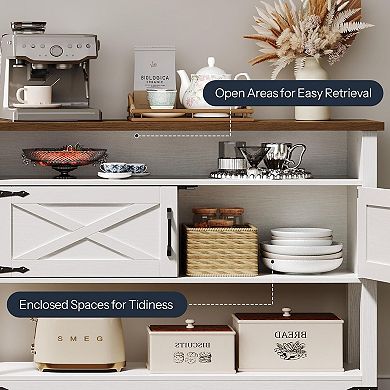 Farmhouse Console Table with Storage Cabinets and Shelf, Entryway Sofa Table