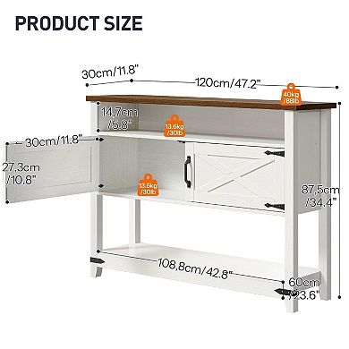 Farmhouse Console Table with Storage Cabinets and Shelf, Entryway Sofa Table