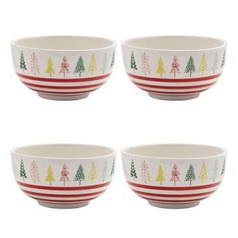 Set of 4 Ceramic Bowls with Tree Pattern Snack Bowls for Serving Desserts and Small Portions