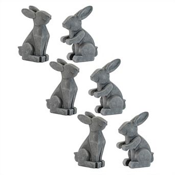 Set of 6 Sitting Bunny Figurine Tabletop Decor for Shelf and Mantel Display