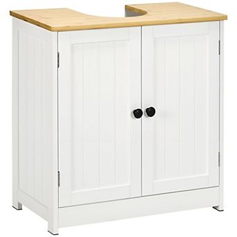 Under Sink Bathroom Storage Cabinet with U-Shaped Cutout and Double Doors