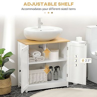Under Sink Bathroom Storage Cabinet with U-Shaped Cutout and Double Doors