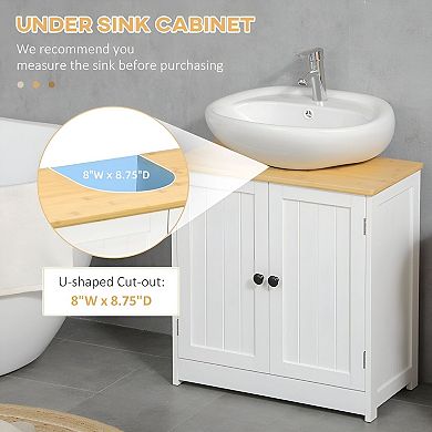 Under Sink Bathroom Storage Cabinet with U-Shaped Cutout and Double Doors