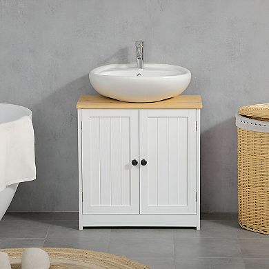 Under Sink Bathroom Storage Cabinet with U-Shaped Cutout and Double Doors