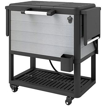 Outdoor Beverage Cart with Insulated Cooler Folding Lid and Storage