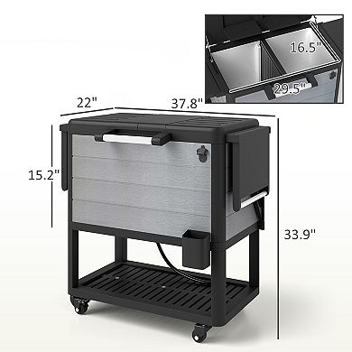 Outdoor Beverage Cart with Insulated Cooler Folding Lid and Storage