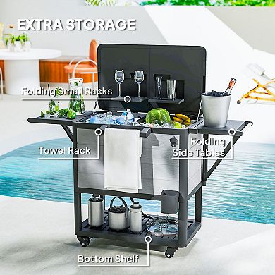 Outdoor Beverage Cart with Insulated Cooler Folding Lid and Storage