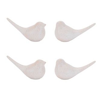 Set of 4 Ceramic Bird Figurine Tabletop Decor with Distressed Speckled Finish for Mantel, Console