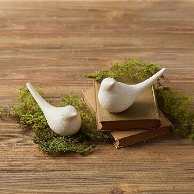 Set of 4 Ceramic Bird Figurine Tabletop Decor with Distressed Speckled Finish for Mantel, Console