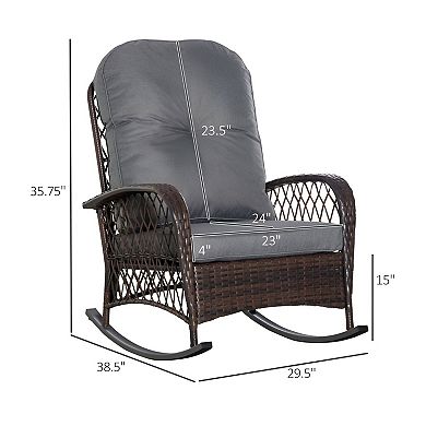 Outdoor Rattan Rocking Chair with Padded Seat and Back Cushion