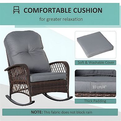 Outdoor Rattan Rocking Chair with Padded Seat and Back Cushion