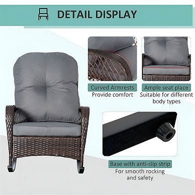 Outdoor Rattan Rocking Chair with Padded Seat and Back Cushion