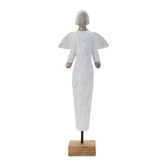 Angel Tabletop Sculpture with Etched Wings for Mantel, Shelf Display, Living Room Decor