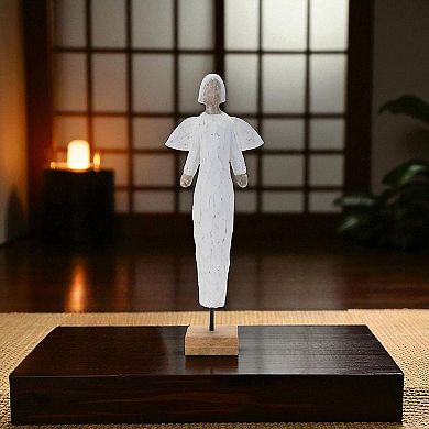 Angel Tabletop Sculpture with Etched Wings for Mantel, Shelf Display, Living Room Decor