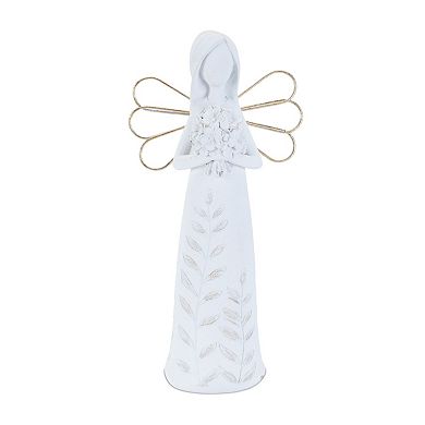 4Pc Angel Figurine Tabletop Decor Accents with Wired Wings, Etched Leaf Details for Mantel, Console