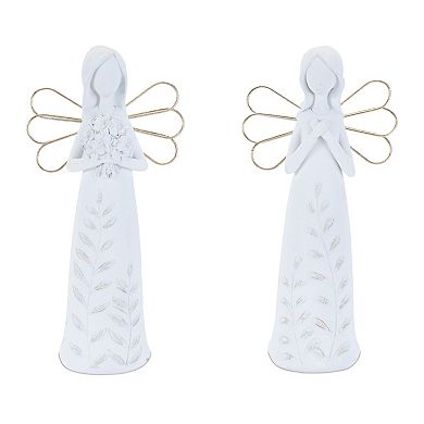 4Pc Angel Figurine Tabletop Decor Accents with Wired Wings, Etched Leaf Details for Mantel, Console