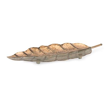 2-Piece Metal Leaf Trays Hammered Cut-Out Design for Entryway Table Decor