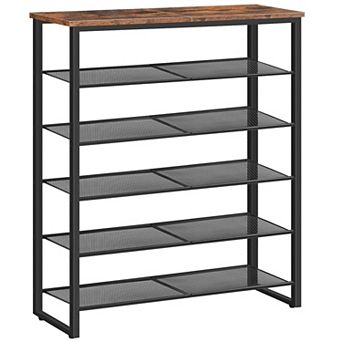 6 tier Shoe Rack with Metal Mesh Shelves, Holds 24 Pairs, Entryway or Bedroom Organizer