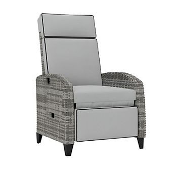 Outdoor Reclining Chair PE Wicker with Footrest Tray Cushioned Patio Chair