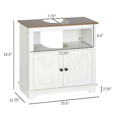 Bathroom Under Sink Cabinet with U-Shaped Cutout and Open Shelf Storage
