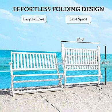 Folding Outdoor Bench Acacia Wood Patio Garden Seating Slatted Seat